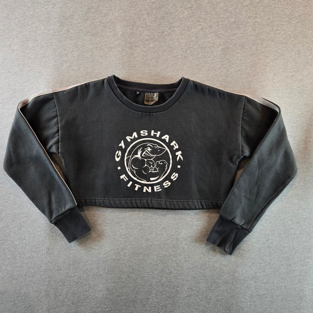Gymshark Legacy Sweatshirt Womens Medium Black Cropped Fitness Side Stripe